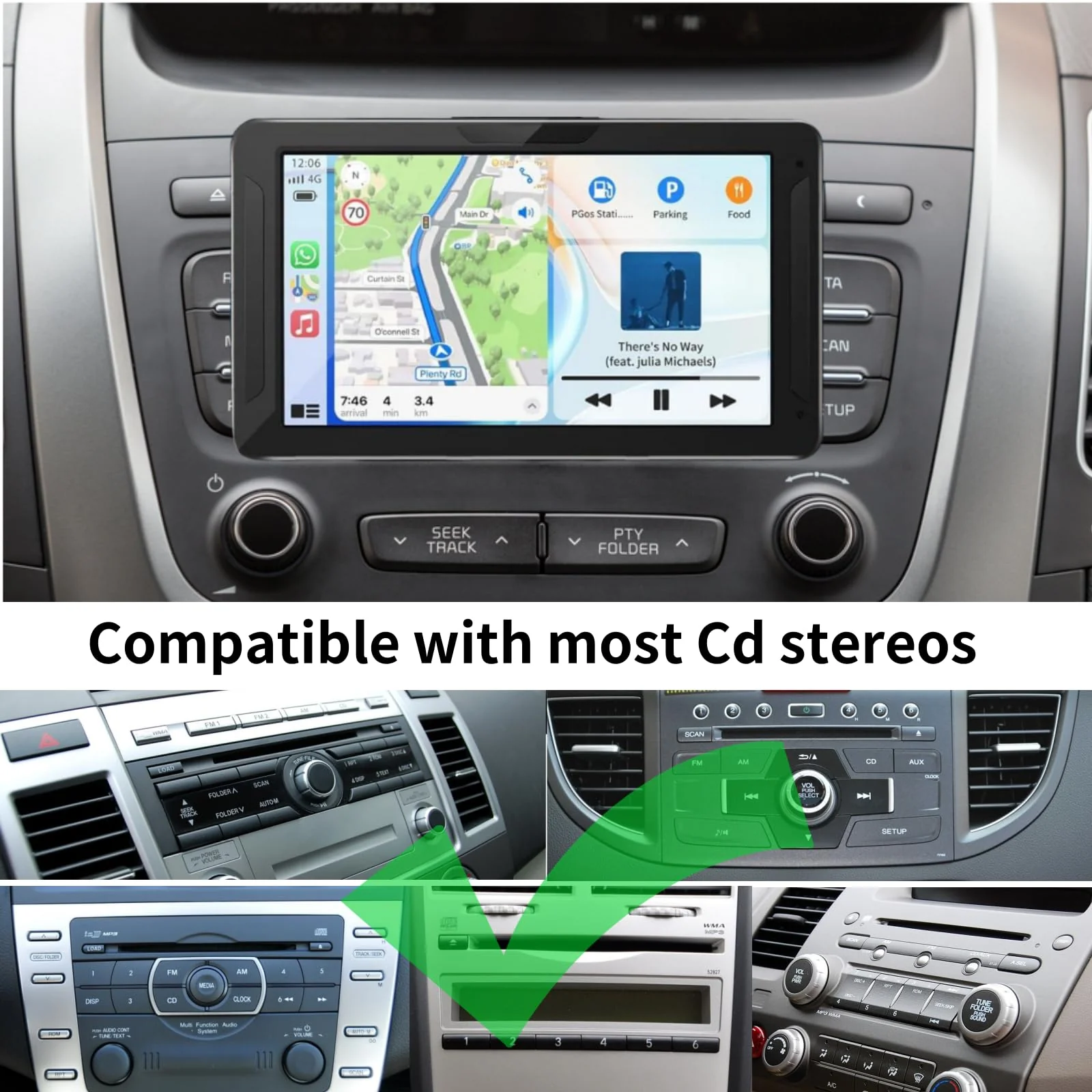 Extended Arm CD Slot Mount for CarPlay Screen Adjustable 360° Rotating Universal Head Compatible with in-Car Monitors CD Slot CarPlay Mount for 7" 9" 10.26" Portable Car Stereo Cd Bracket - Image 5