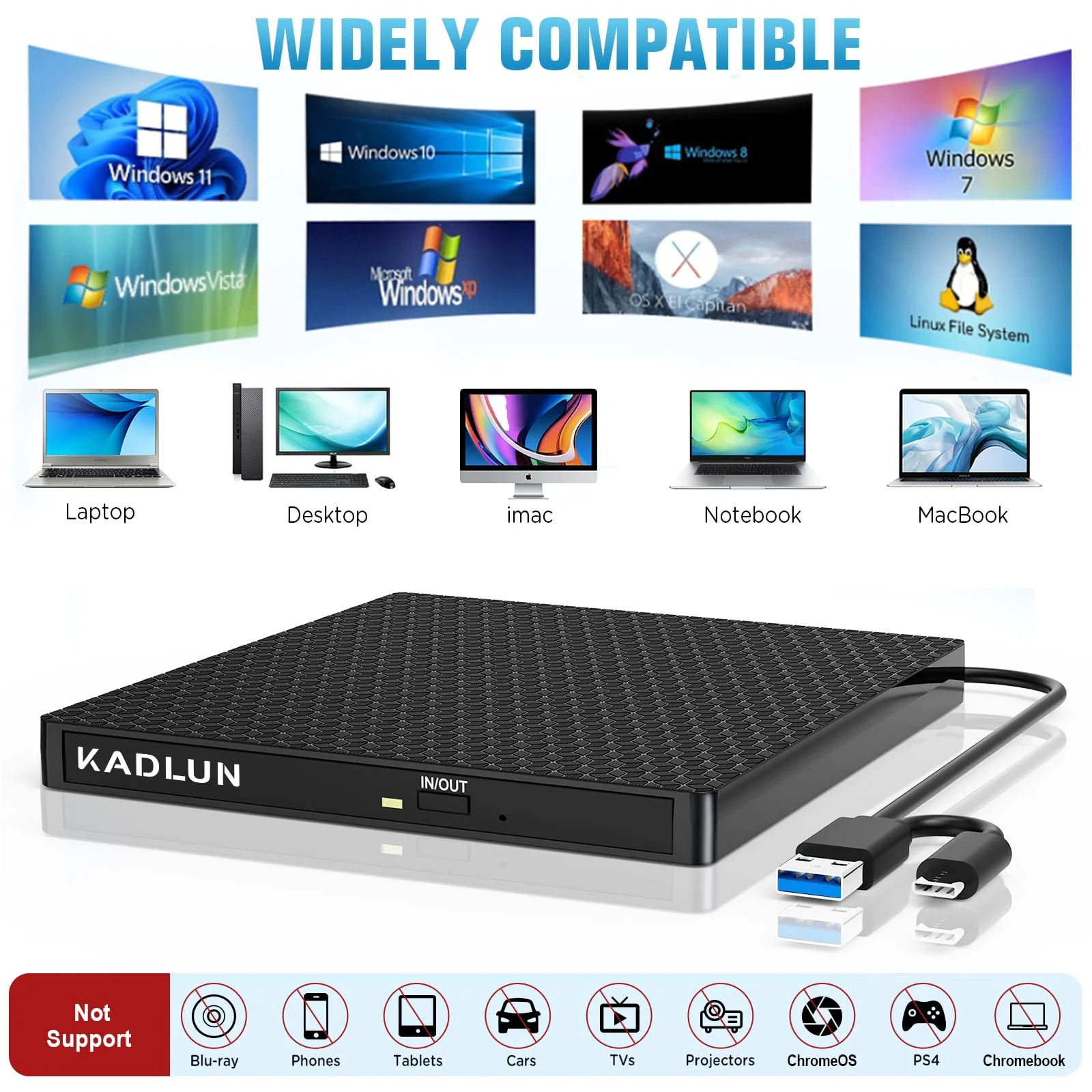 External CD/DVD Drive External USB 3.0 USB C External CD Drive for Laptop Desktop PC MacBook iMac, DVD +/-RW Burner Optical Drive External DVD Drive for Windows 11/10/8/7/XP/Linux/Vista/MacOS - Image 4