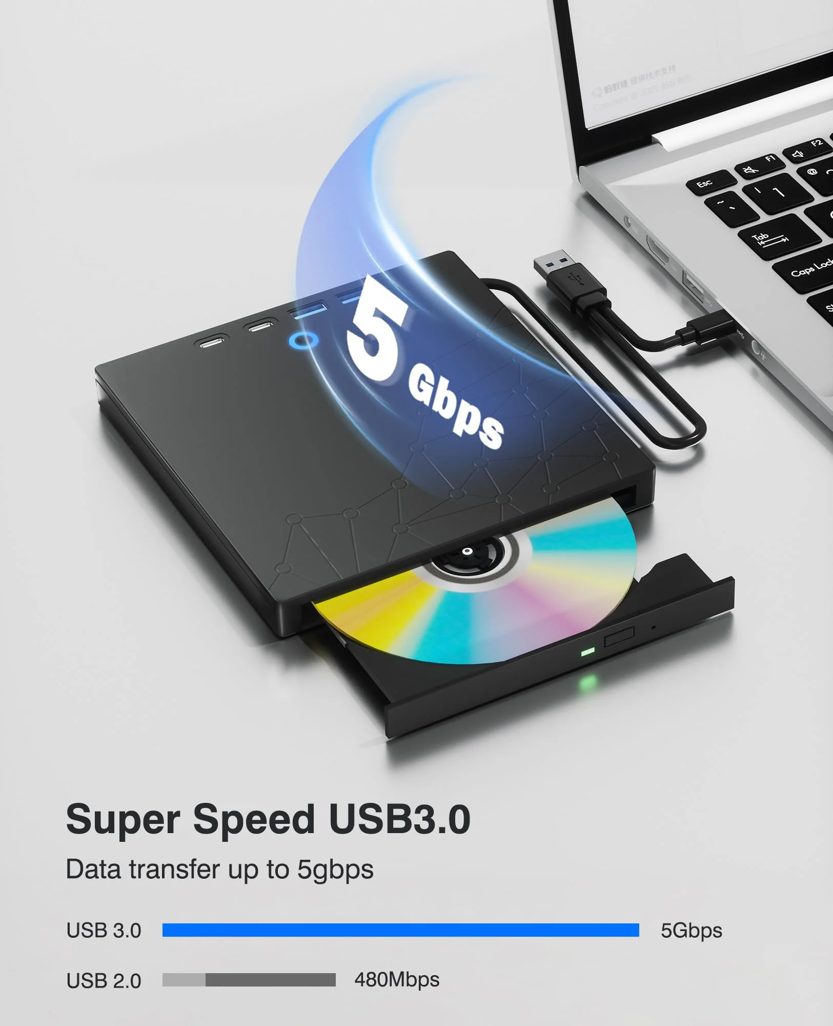 External CD/DVD Drive for Laptop, DVD Burner CD Reader for Laptop, 8-in-1 USB 3.0 Portable CD Players with SD/TF Ports, External Disk Drive Optical for MacBook Windows 11 10 PC Linux OS Black - Image 6