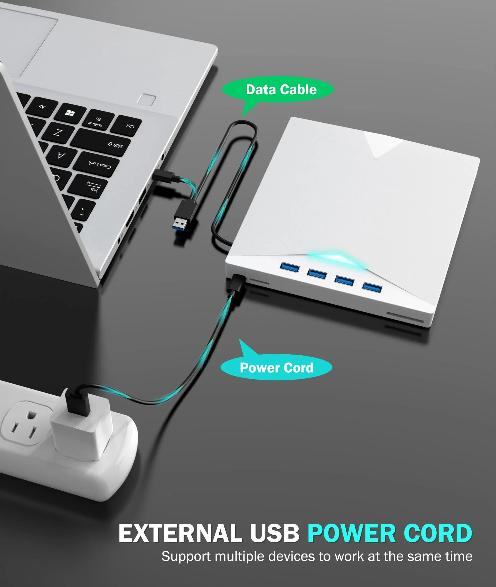 External CD/DVD Drive for Laptop PC,8 IN 1 LED Portable DVD Drive CD Burner CD-ROM DVD-/+RW Writer Reader with TF/SD Card Slots,USB 3.0 DVD Drive External,Compatible with Mac,Windows 11/10/8/7,Linux White - Image 8