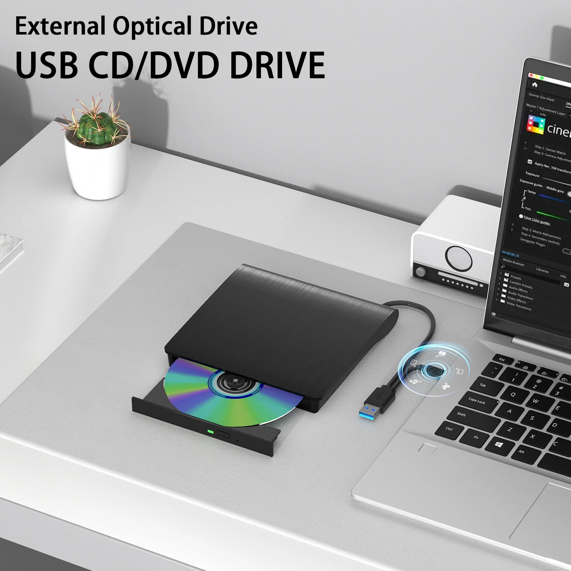 External CD/DVD Drive for Laptop PC CD DVD Player USB 3.0 Portable Optical Drive CD Burner Compatible with Windows 10 11 Linux Mac OS (Black) Black - Image 3