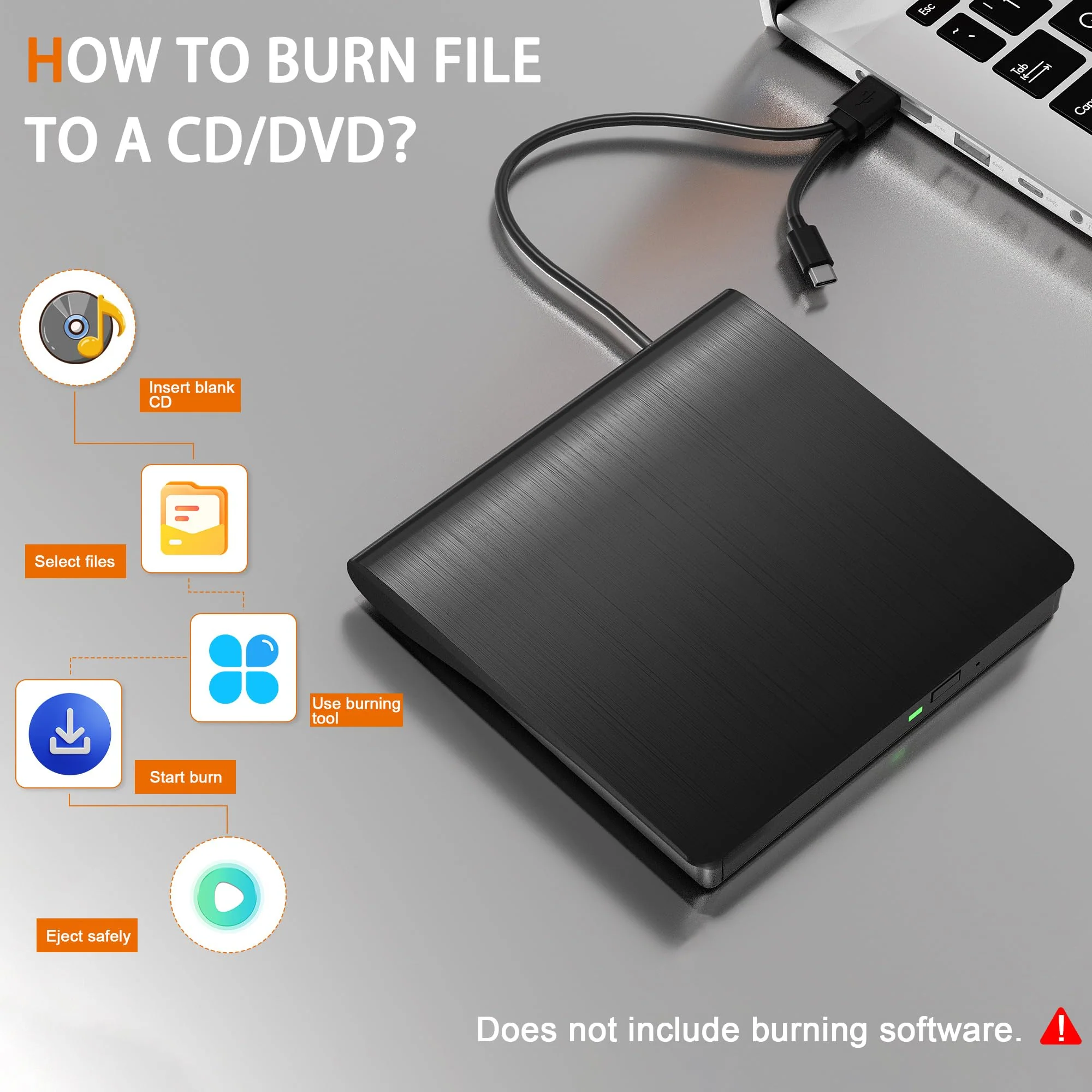 External CD/DVD Drive for Laptop PC CD DVD Player USB 3.0 Portable Optical Drive CD Burner Compatible with Windows 10 11 Linux Mac OS (Black) Black - Image 7