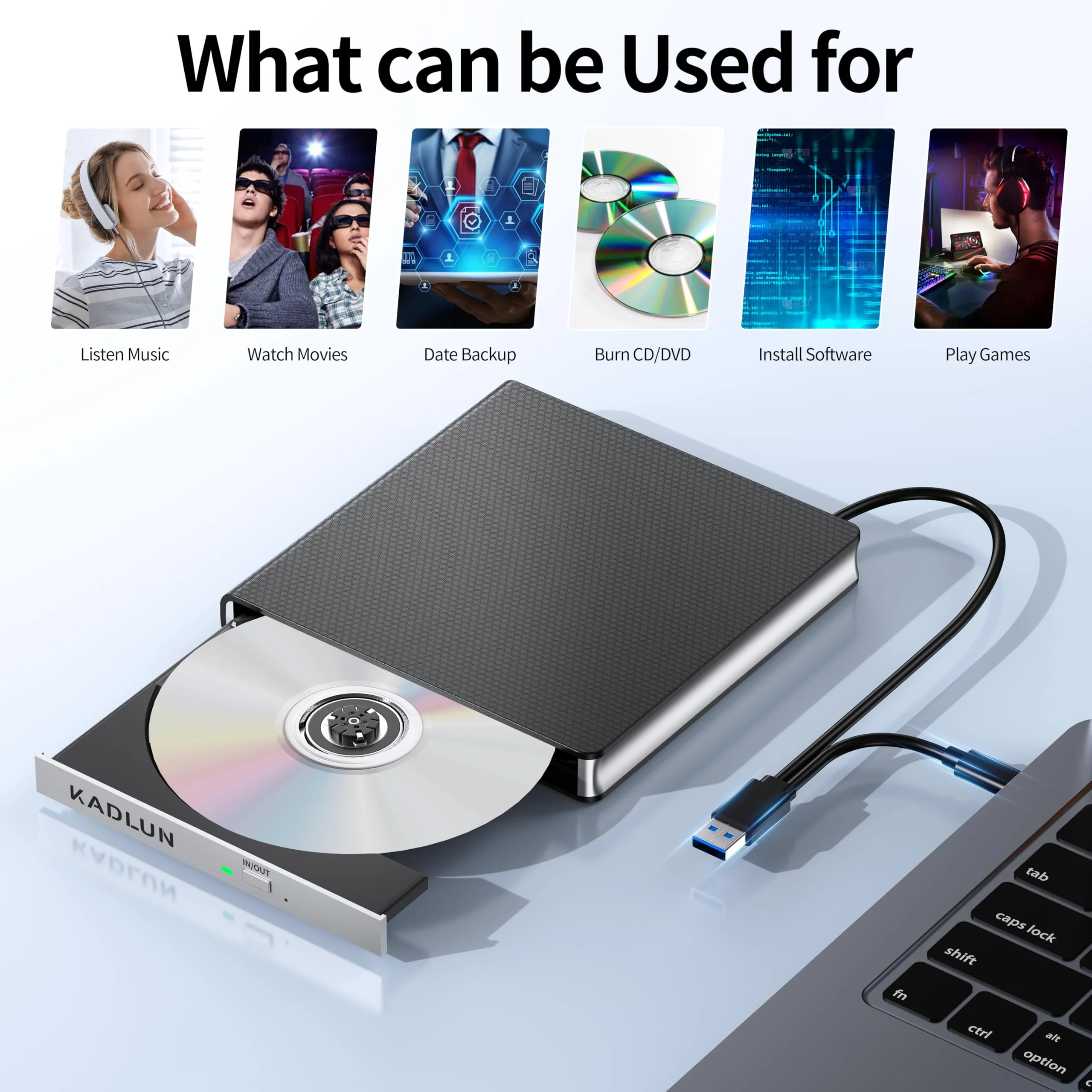 External CD DVD Drive for Laptop USB 3.0 USB C CD Burner External DVD Drive Portable CD ROM Burner Reader Writer Drive External DVD Player for Laptop Desktop PC Windows 11/10/8/7 MacBook Mac OS Linux black-2 in 1 - Image 4