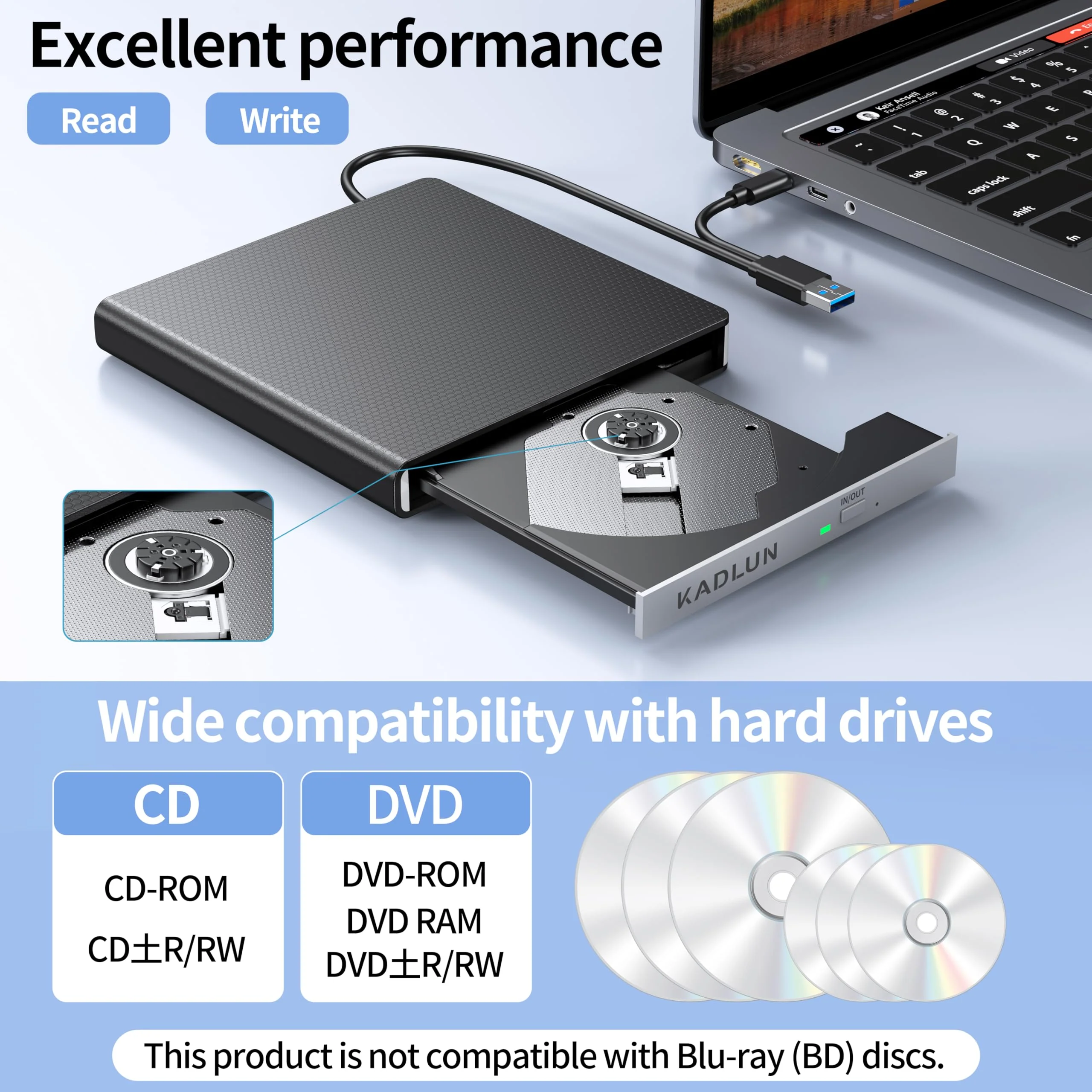 External CD DVD Drive for Laptop USB 3.0 USB C CD Burner External DVD Drive Portable CD ROM Burner Reader Writer Drive External DVD Player for Laptop Desktop PC Windows 11/10/8/7 MacBook Mac OS Linux black-2 in 1 - Image 6