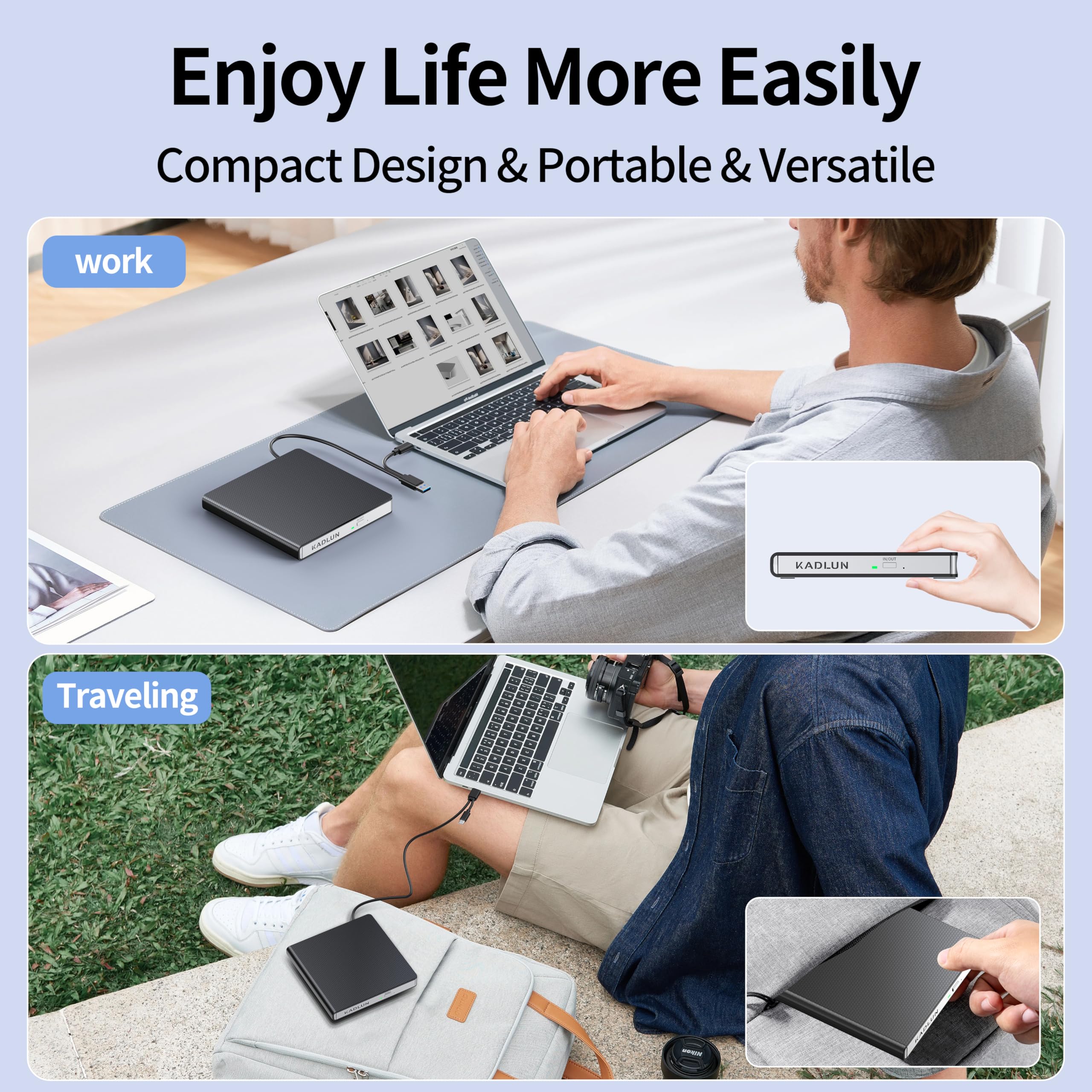 External CD DVD Drive for Laptop USB 3.0 USB C CD Burner External DVD Drive Portable CD ROM Burner Reader Writer Drive External DVD Player for Laptop Desktop PC Windows 11/10/8/7 MacBook Mac OS Linux black-2 in 1 - Image 7