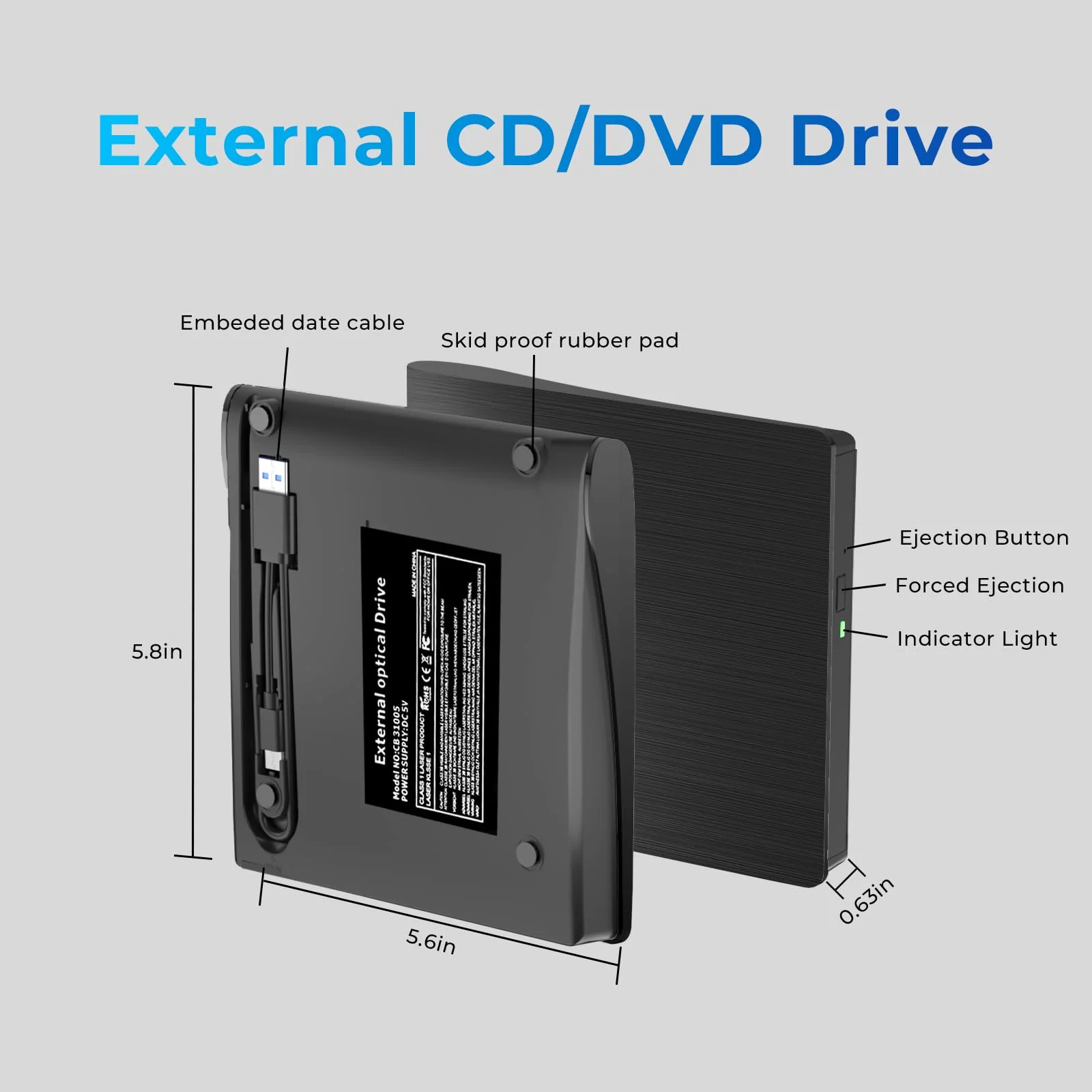 External CD/DVD Drive, USB 3.0 & Type-C CD/DVD Disc Reader Writer, CD ROM +/-RW External CD Player, Portable CD Burner for Laptop Desktop PC Mac Windows Linux (Black) Black - Image 6
