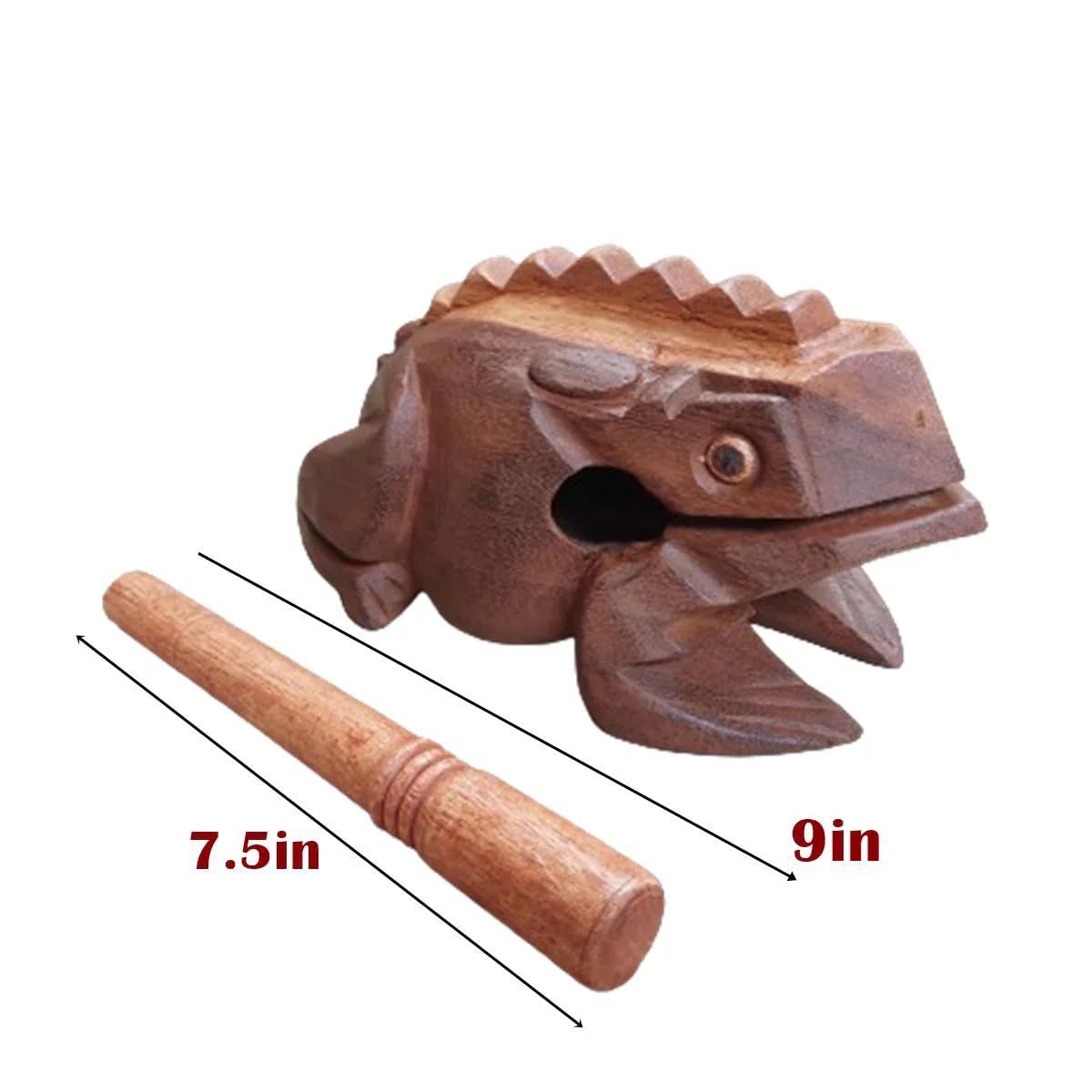 Extra Large 9" Wood Frog Guiro Rasp Percussion Instrument Tone Block Wooden Good Luck Frog Animal Shaped Figurine Handcraft Musical Instruments from Thailand Home Office Decoration (Tan) Tan - Image 6