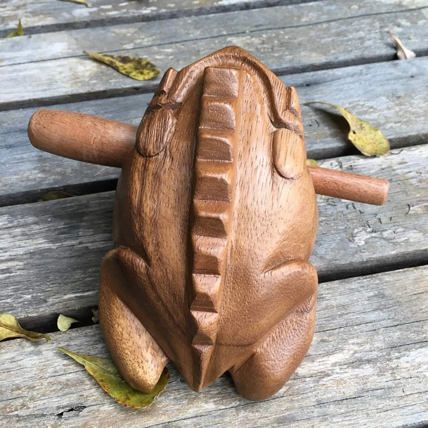 Extra Large 9" Wood Frog Guiro Rasp Percussion Instrument Tone Block Wooden Good Luck Frog Animal Shaped Figurine Handcraft Musical Instruments from Thailand Home Office Decoration (Tan) Tan - Image 7