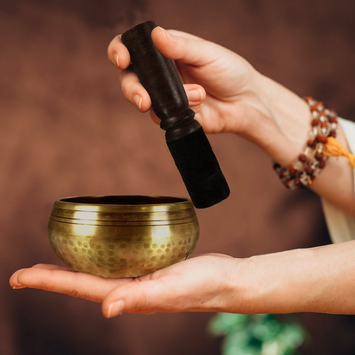 Eye of Buddha Traditional Tibetan Crafstmanship Hand Hammered Singing Bowl Set With Mallet & Red Silk Cushion For Meditation, Chakra Healing, Prayer, Yoga, and Mindfulness - 3.75 Inches - Image 4