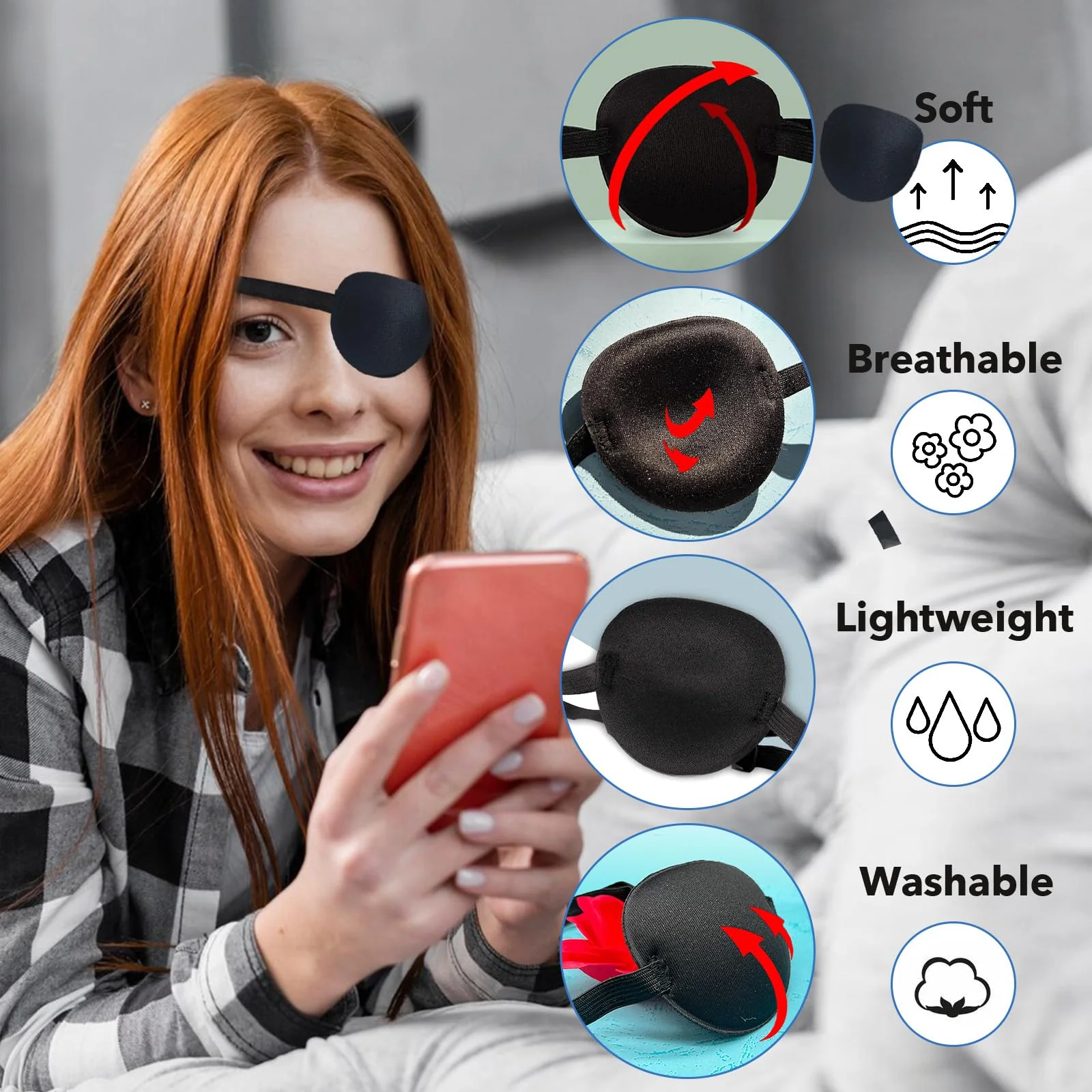 Eye Patch,2Pcs Eye Patches for Adults,Adjustable Lazy Piratel Eye Patch for Left or Right Eyes, Reusable Eye Cover for Cosplay Pirate Costume - Image 4