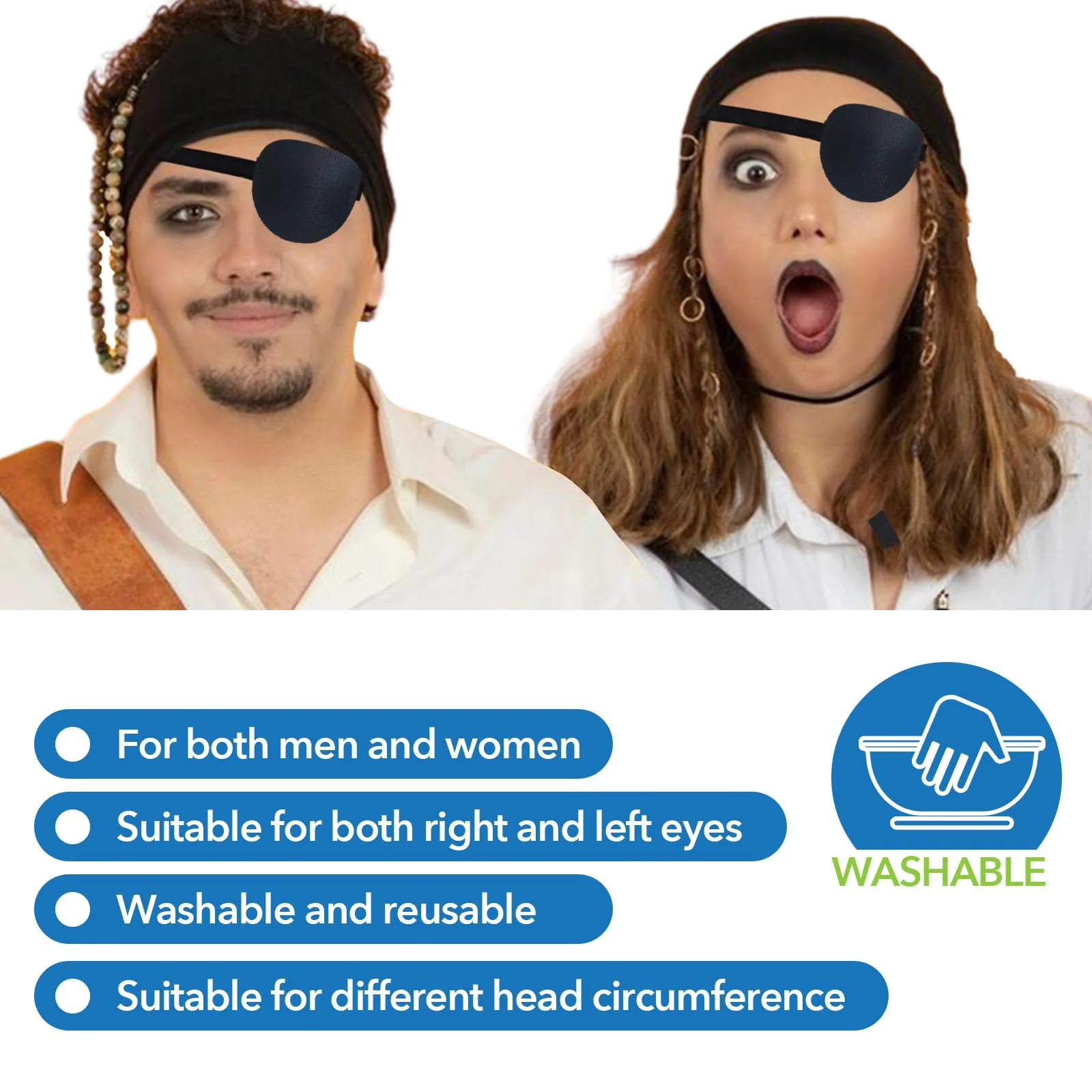 Eye Patch,2Pcs Eye Patches for Adults,Adjustable Lazy Piratel Eye Patch for Left or Right Eyes, Reusable Eye Cover for Cosplay Pirate Costume - Image 7