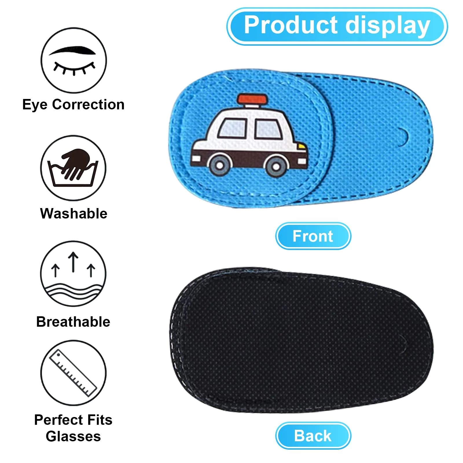 Eye Patches for Kids Girls Boys,6 Pcs Styles Eye Patch for Glasses Kids Reusable Eye Patch for Treating Lazy Eye Amblyopia Strabismus (Left Eye, Blue Transportation) Blue Left - Image 3