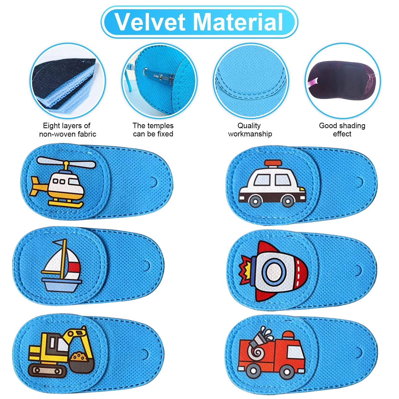 Eye Patches for Kids Girls Boys,6 Pcs Styles Eye Patch for Glasses Kids Reusable Eye Patch for Treating Lazy Eye Amblyopia Strabismus (Left Eye, Blue Transportation) Blue Left - Image 4