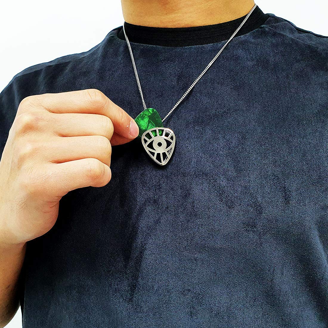 Eye Shaped Guitar Pick Holder Necklace for Guitarists/guitar picks keeper storage pendant necklace stainless steel music lovers musicians gifts (Metal Black) Metal Black - Image 5