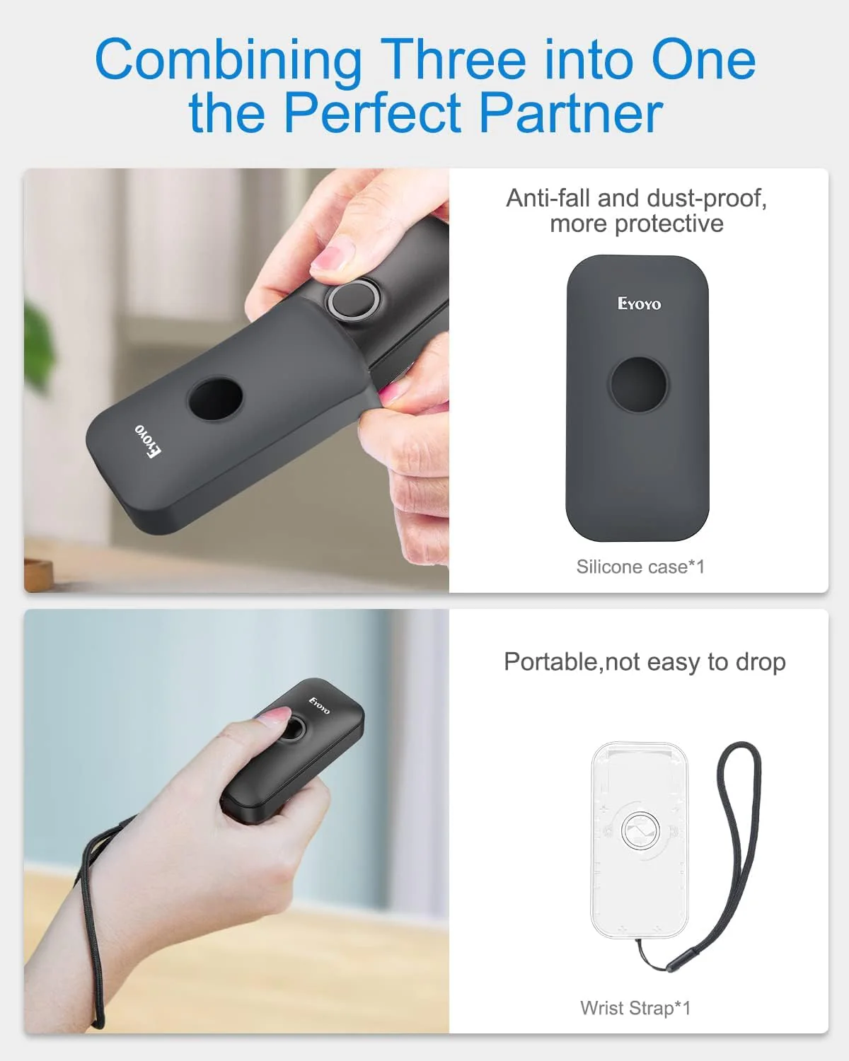Eyoyo 1D Mini Bluetooth Barcode Scanner with Case, 3-in-1 2.4G Wireless & Bluetooth & USB Wired Barcode Scanner Portable Barcode Scanning Work with iOS, Windows, Android, Tablets or Computers(Black) - Image 6