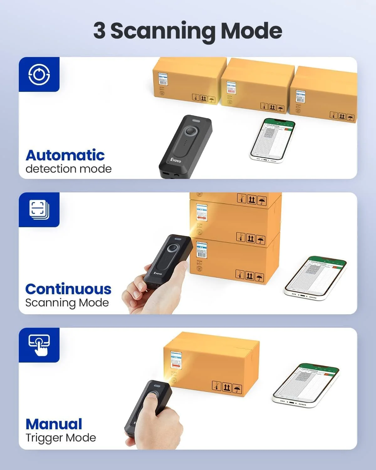 Eyoyo Bluetooth 2D Barcode Scanner Wireless with Clip, 2000mAh Battery with Level Indicator, Portable Mini QR Bar Code Reader for Library Book Inventory Compatible with Android Phone, iPad, iPhone - Image 3