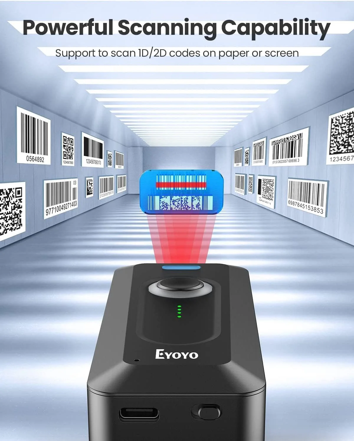 Eyoyo Bluetooth 2D Barcode Scanner Wireless with Clip, 2000mAh Battery with Level Indicator, Portable Mini QR Bar Code Reader for Library Book Inventory Compatible with Android Phone, iPad, iPhone - Image 5