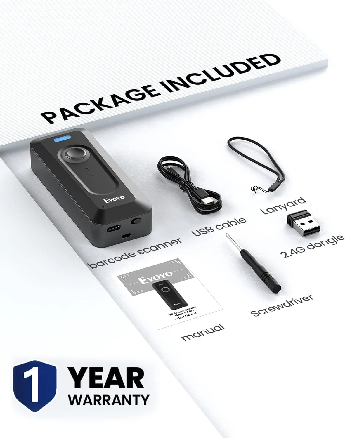 Eyoyo Bluetooth 2D Barcode Scanner Wireless with Clip, 2000mAh Battery with Level Indicator, Portable Mini QR Bar Code Reader for Library Book Inventory Compatible with Android Phone, iPad, iPhone - Image 6