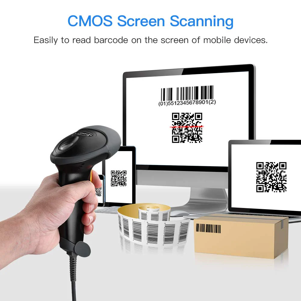 Eyoyo EYH2 Handheld USB 2D Barcode Scanner, Wired Automatic QR Code Scanner PDF417 Data Matrix Bar Code Reader with Long USB Cable for POS Mobile Payment, Convenience Store, Supermarket, Warehouse Black - Image 4