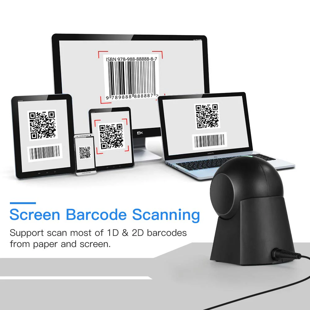 Eyoyo Hands-Free 1D 2D Desktop Barcode Scanner, QR Barcode Reader Support Screen Scanning Platform Scanner for Warehouse, Supermarket, Retail Store, Bookstore Pos System - Image 4