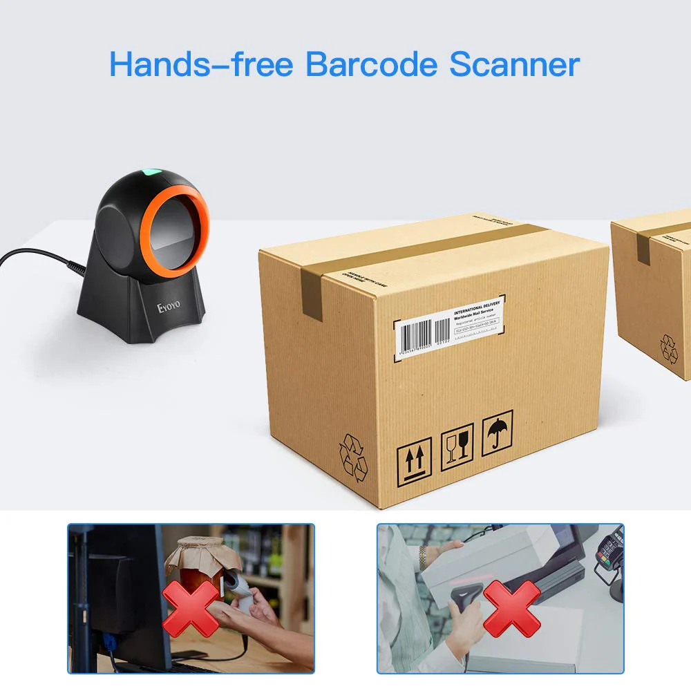 Eyoyo Hands-Free 1D 2D Desktop Barcode Scanner, QR Barcode Reader Support Screen Scanning Platform Scanner for Warehouse, Supermarket, Retail Store, Bookstore Pos System - Image 6