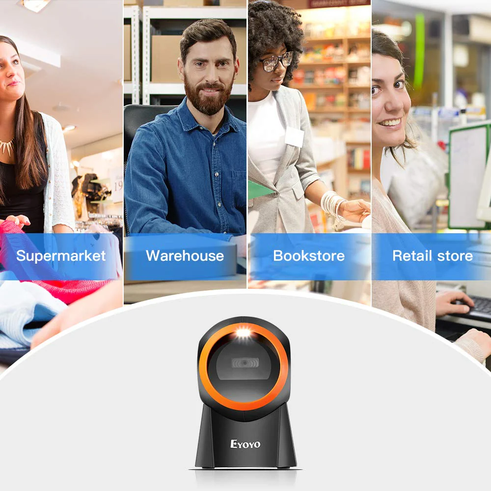 Eyoyo Hands-Free 1D 2D Desktop Barcode Scanner, QR Barcode Reader Support Screen Scanning Platform Scanner for Warehouse, Supermarket, Retail Store, Bookstore Pos System - Image 7
