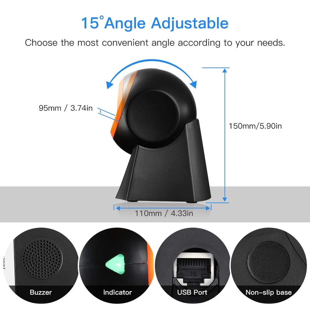 Eyoyo Hands-Free 1D 2D Desktop Barcode Scanner, QR Barcode Reader Support Screen Scanning Platform Scanner for Warehouse, Supermarket, Retail Store, Bookstore Pos System - Image 8