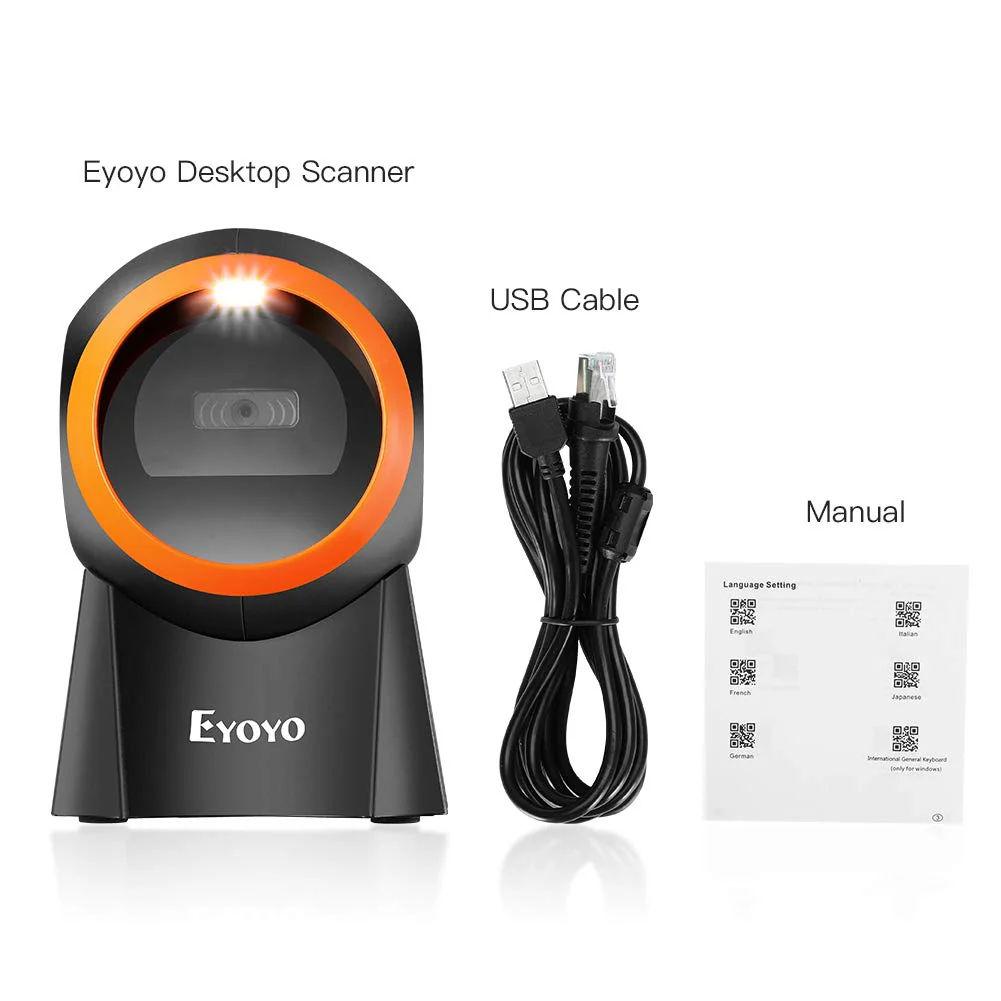Eyoyo Hands-Free 1D 2D Desktop Barcode Scanner, QR Barcode Reader Support Screen Scanning Platform Scanner for Warehouse, Supermarket, Retail Store, Bookstore Pos System - Image 9