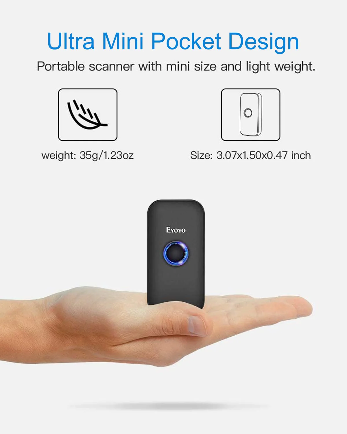 Eyoyo Mini 1D Bluetooth Barcode Scanner with Case, 3-in-1 Bluetooth & USB Wired & 2.4G Wireless Barcode Reader Portable Bar Code Scanning Work with Windows, Android, iOS, Tablets or Computers(Black) Black - Image 3