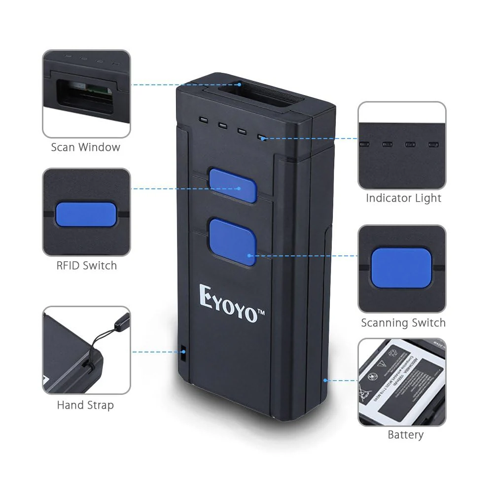 Eyoyo Mini 1D Wireless Barcode Scanner Bluetooth,3-in-1 Bluetooth&2.4G Wireless&Wired Connection, Portable Inventory Bar Code Reader Compatible with iPhone, Android, Windows, Mac Tablets or Computers - Image 9