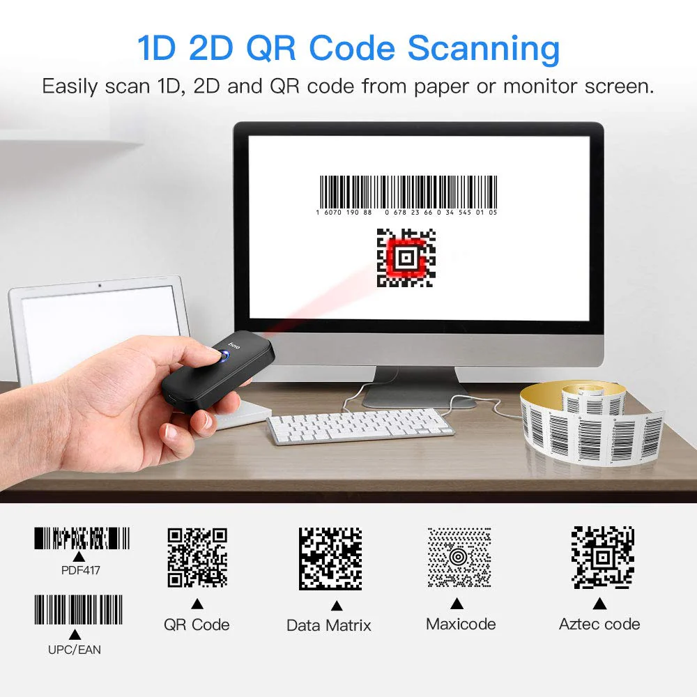 Eyoyo Mini Bluetooth 2D Barcode Scanner, 3-in-1 USB Wired/2.4G Wireless/Bluetooth Barcode Reader Portable 1D QR Scanner PDF417 Data Matrix Compatible with iPad, iPhone, Android, Tablets or Computer PC - Image 5