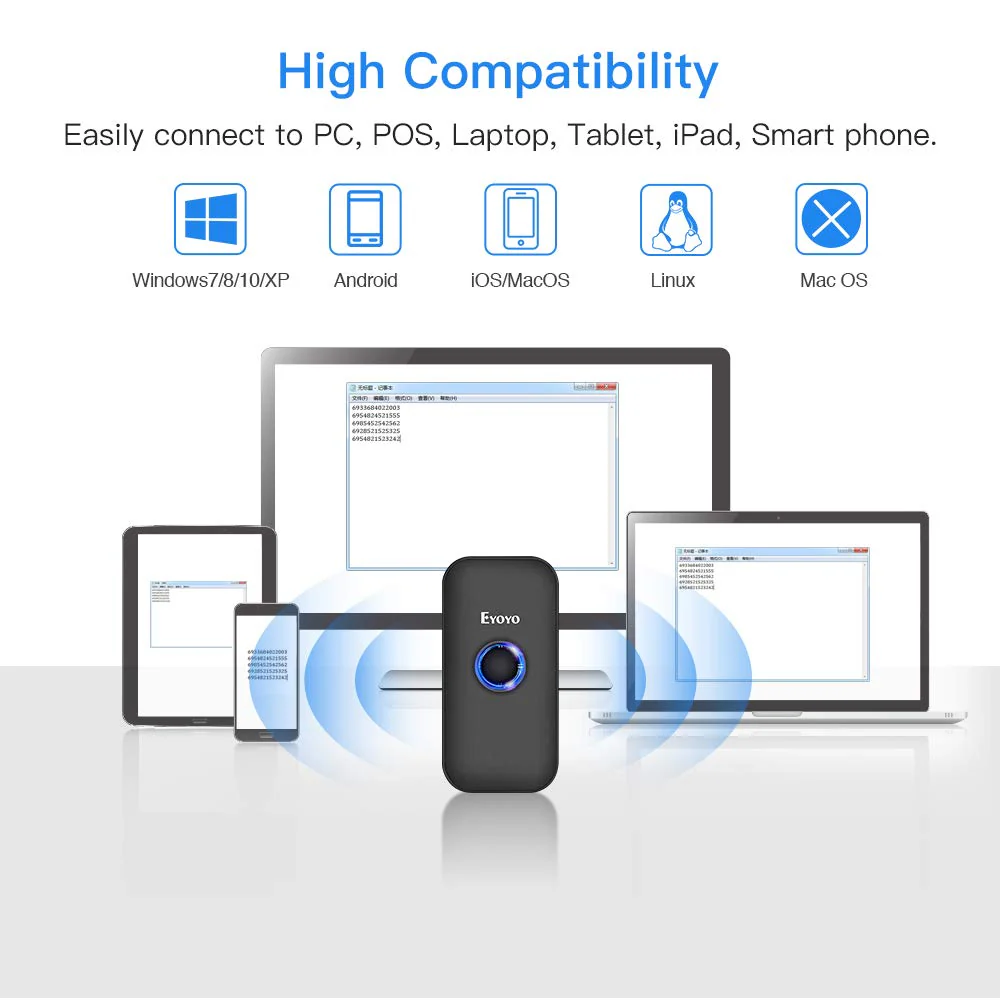 Eyoyo Mini Bluetooth 2D Barcode Scanner, 3-in-1 USB Wired/2.4G Wireless/Bluetooth Barcode Reader Portable 1D QR Scanner PDF417 Data Matrix Compatible with iPad, iPhone, Android, Tablets or Computer PC - Image 6