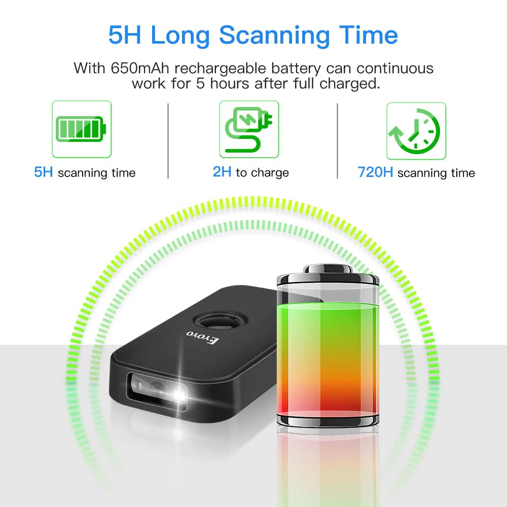 Eyoyo Mini Bluetooth 2D Barcode Scanner, 3-in-1 USB Wired/2.4G Wireless/Bluetooth Barcode Reader Portable 1D QR Scanner PDF417 Data Matrix Compatible with iPad, iPhone, Android, Tablets or Computer PC - Image 8