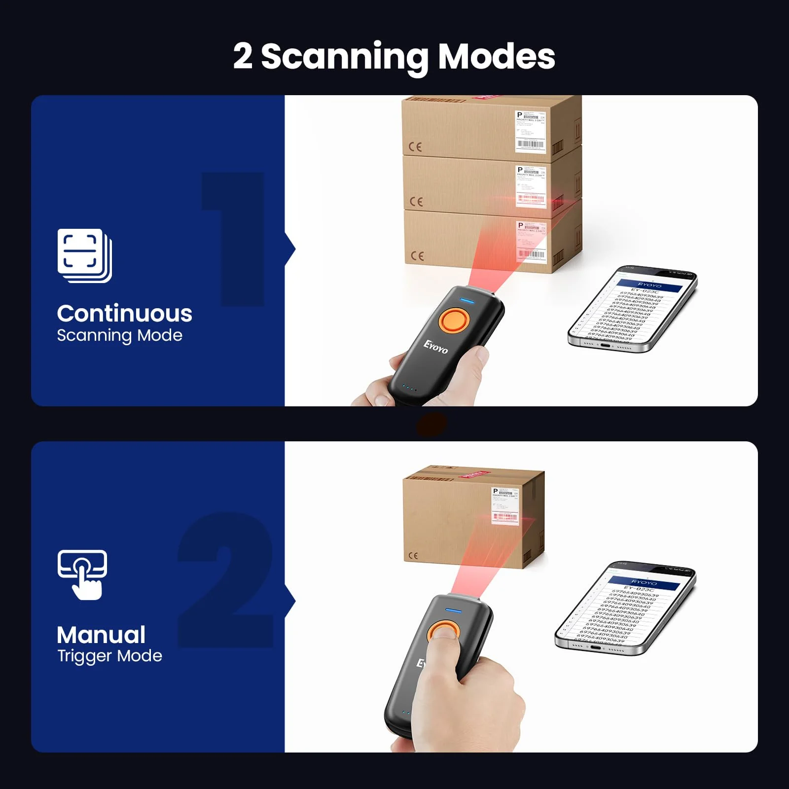 Eyoyo Mini Bluetooth Barcode Scanner: 1D Fast & Accurate Scanning, Wireless & USB Wired Bar Code Scanner for Inventory, Portable Barcode Reader Compatible with iPhone iPad Android Tablet POS Computer - Image 6
