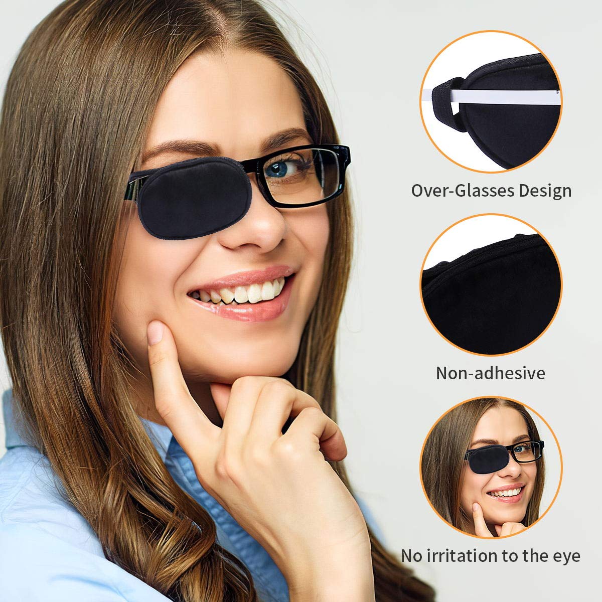 eZAKKA Eye Patches for Adults Kids, Eye Patch for Glasses, Medical Soft Eye Patch for Lazy Eye Amblyopia Strabismus and After Surgery (Black+Black) Black+black - Image 2