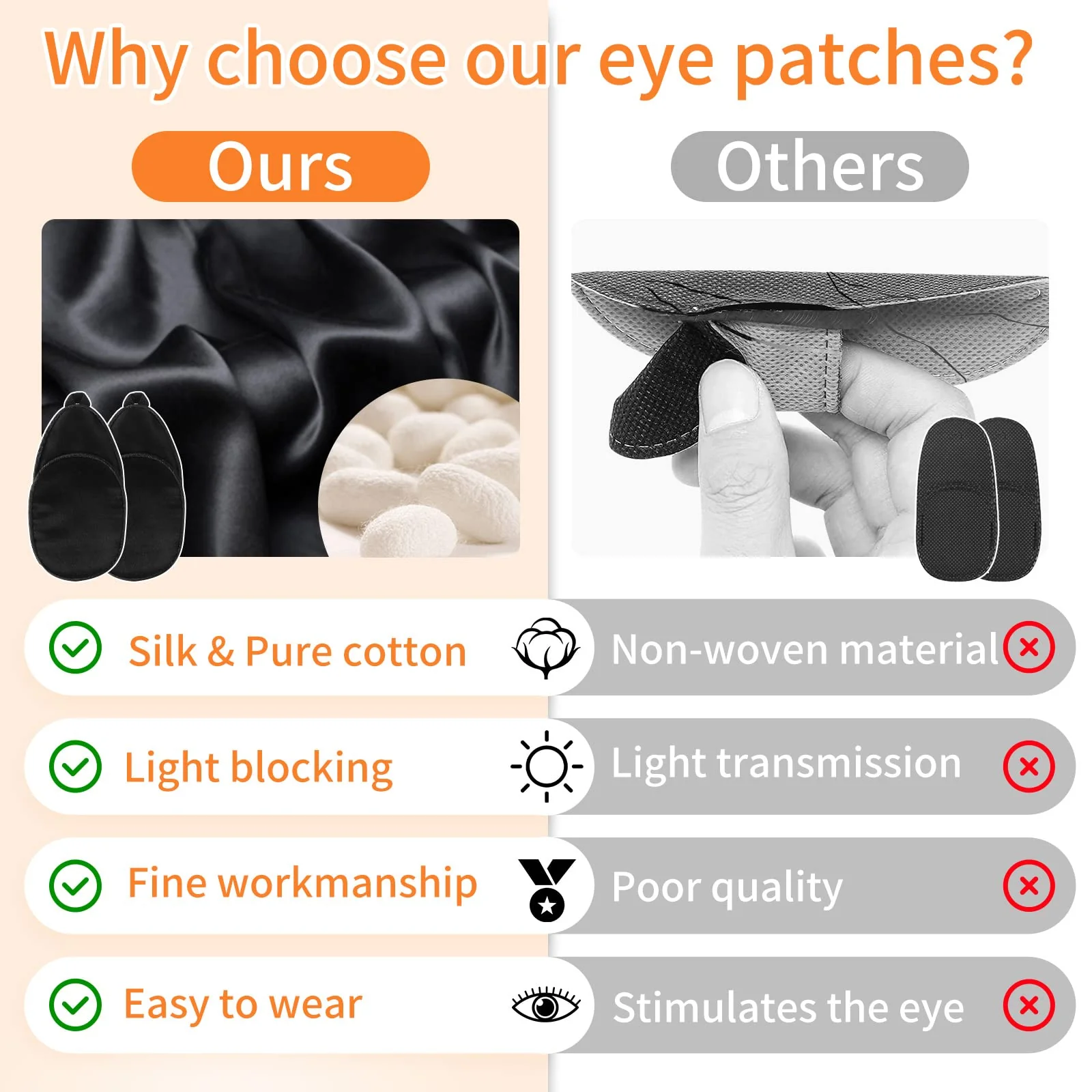 eZAKKA Eye Patches for Adults Kids, Eye Patch for Glasses, Medical Soft Eye Patch for Lazy Eye Amblyopia Strabismus and After Surgery (Black+Black) Black+black - Image 5