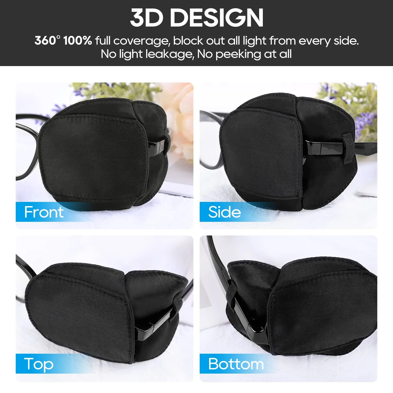 eZAKKA Eye Patches for Adults Kids Left Right Eye, 2 Pcs Medical Eye Patch for Glasses Silk Eyepatch for Lazy Eye Amblyopia Strabismus and After Surgery, Black Large (Pack of 2) - Image 2