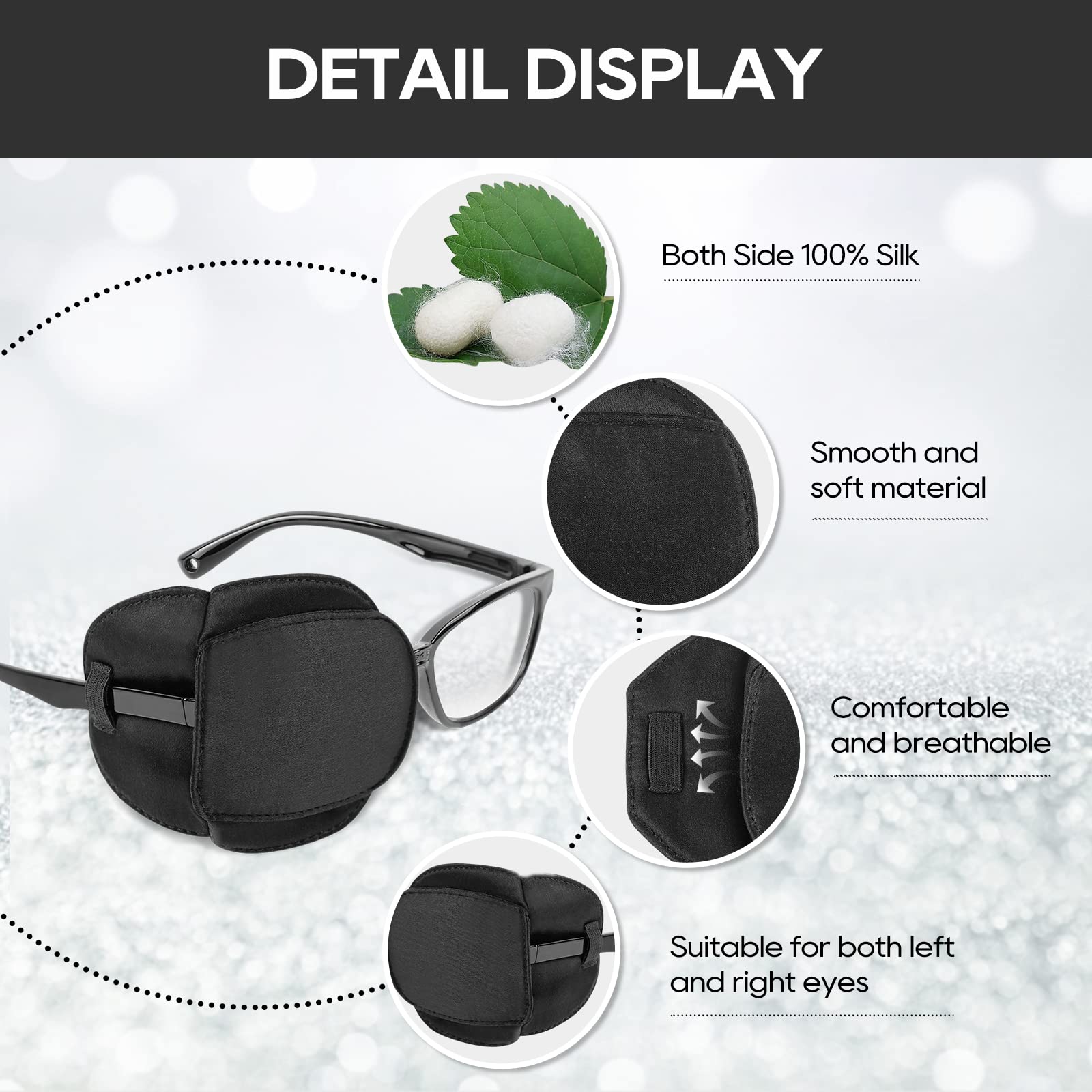 eZAKKA Eye Patches for Adults Kids Left Right Eye, 2 Pcs Medical Eye Patch for Glasses Silk Eyepatch for Lazy Eye Amblyopia Strabismus and After Surgery, Black Large (Pack of 2) - Image 3