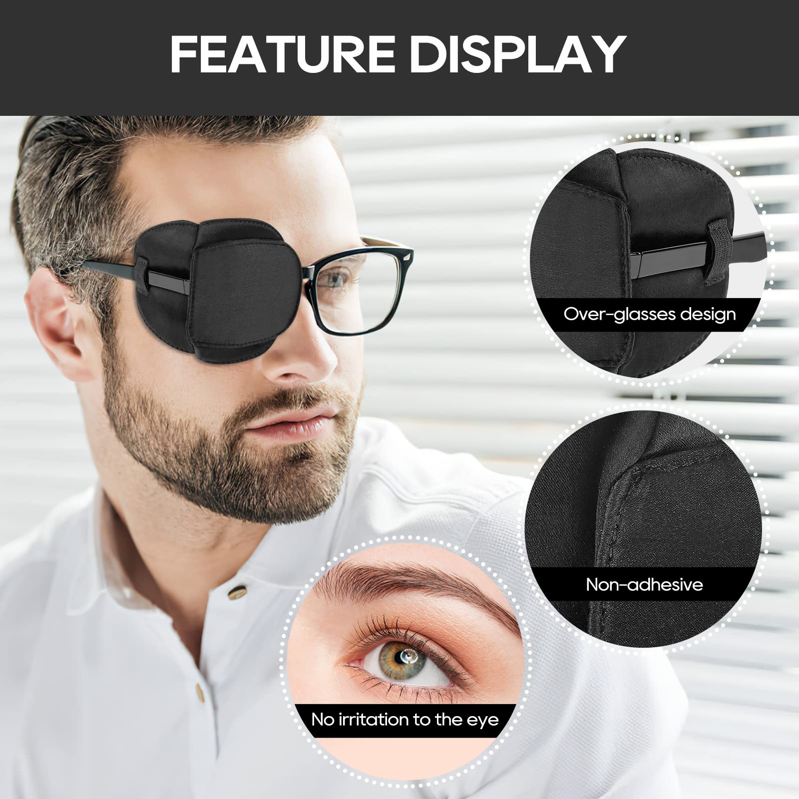 eZAKKA Eye Patches for Adults Kids Left Right Eye, 2 Pcs Medical Eye Patch for Glasses Silk Eyepatch for Lazy Eye Amblyopia Strabismus and After Surgery, Black Large (Pack of 2) - Image 5