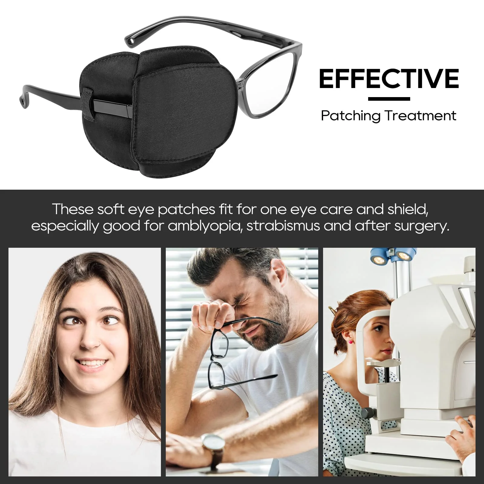 eZAKKA Eye Patches for Adults Kids Left Right Eye, 2 Pcs Medical Eye Patch for Glasses Silk Eyepatch for Lazy Eye Amblyopia Strabismus and After Surgery, Black Large (Pack of 2) - Image 7