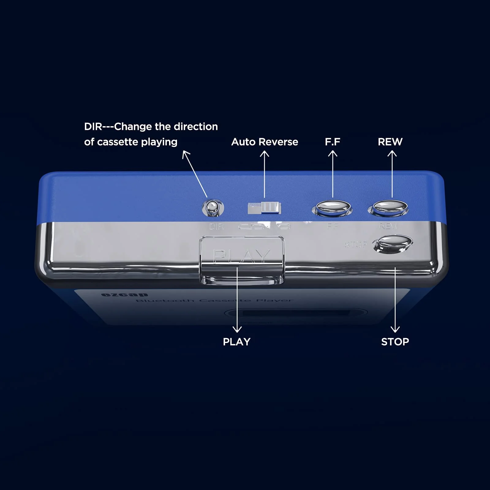 Ezcap Bluetooth Cassette Player, Walkman Tape Player with 3.5mm Jack Headphone and Speaker, Auto Reverse Function, USB Power/AA Battery Power Blue - Image 6