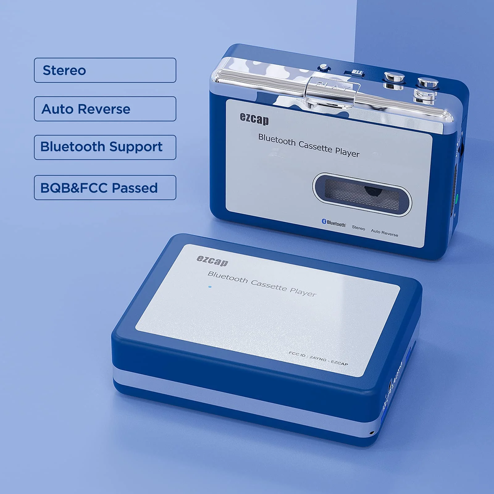 Ezcap Bluetooth Cassette Player, Walkman Tape Player with 3.5mm Jack Headphone and Speaker, Auto Reverse Function, USB Power/AA Battery Power Blue - Image 7