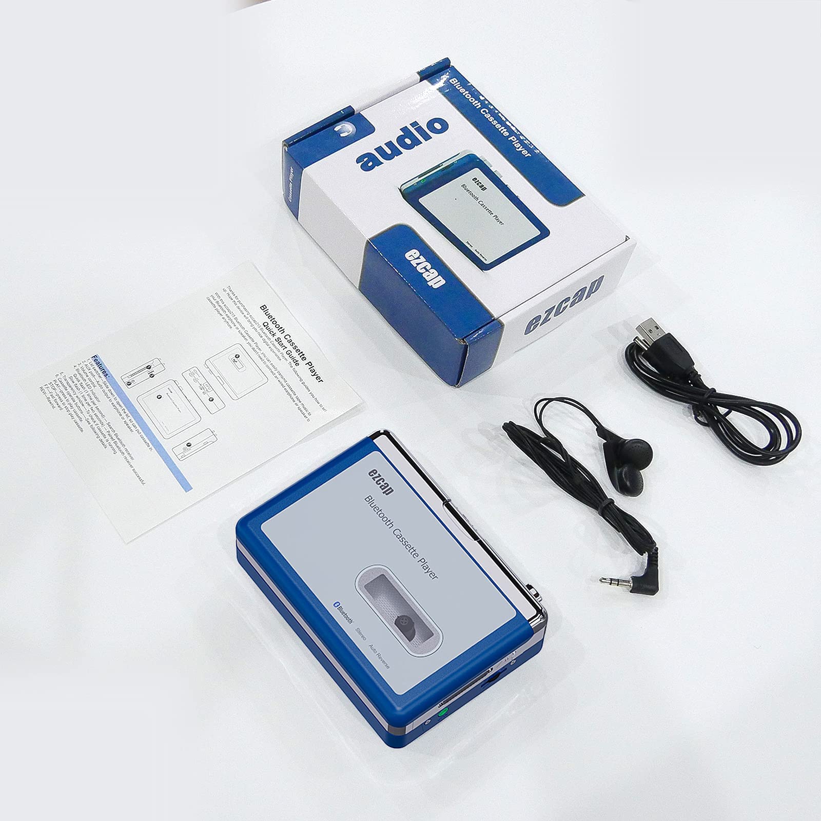 Ezcap Bluetooth Cassette Player, Walkman Tape Player with 3.5mm Jack Headphone and Speaker, Auto Reverse Function, USB Power/AA Battery Power Blue - Image 8