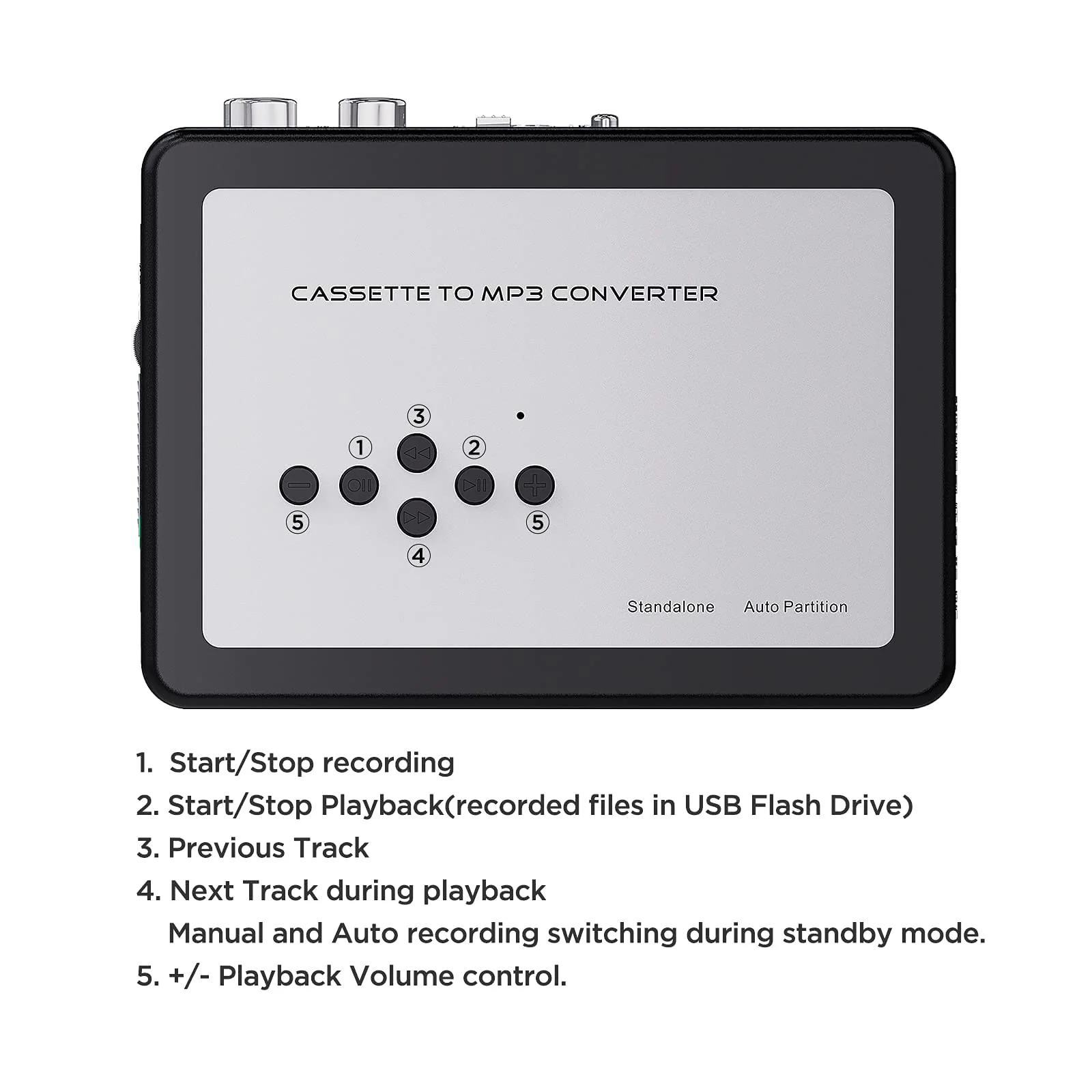 Ezcap USB Cassette Tape to MP3 Converter, Digital Tape Player Cassette Capture Converts Tape to MP3 into USB Flash Drive, No PC Required No Bluetooth Black - Image 5