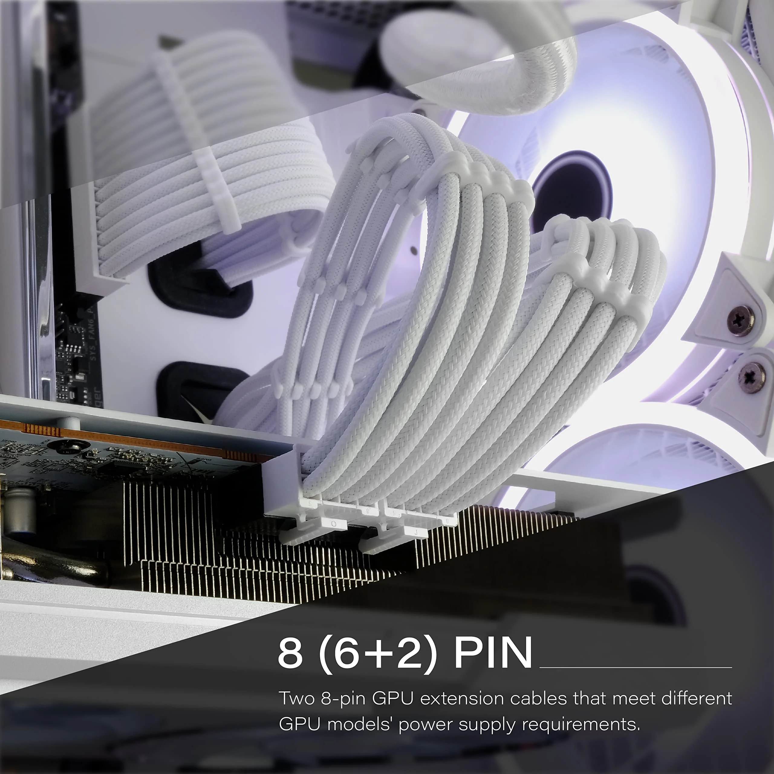 EZDIY-FAB PSU Extension Cable Sleeved Custom Mod PC Power Supply Cable, Soft Nylon Braided with Comb Kit 24PIN/8PIN to 6+2Pin/ 8PIN to 4+4PIN-30CM 300MM - All White Edition Pure White - Image 6