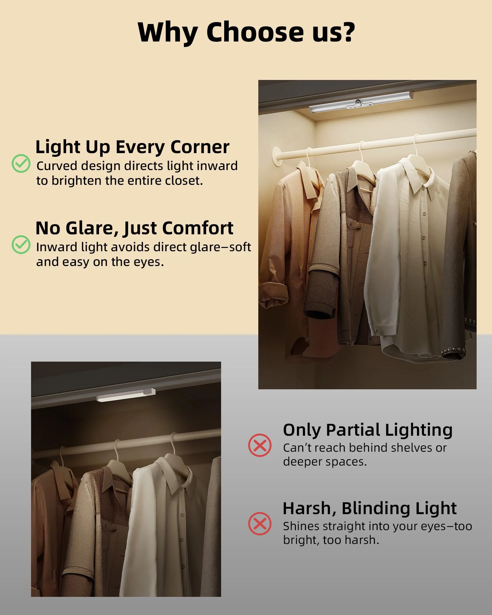 EZVALO 13-inch Motion Sensor Closet Light with Eye-Protection Design, 1800mAh Rechargeable Under Cabinet Lighting, 3 Color Temps Night Light for Pantry, Closet - 3 Pack 13inch - Image 2