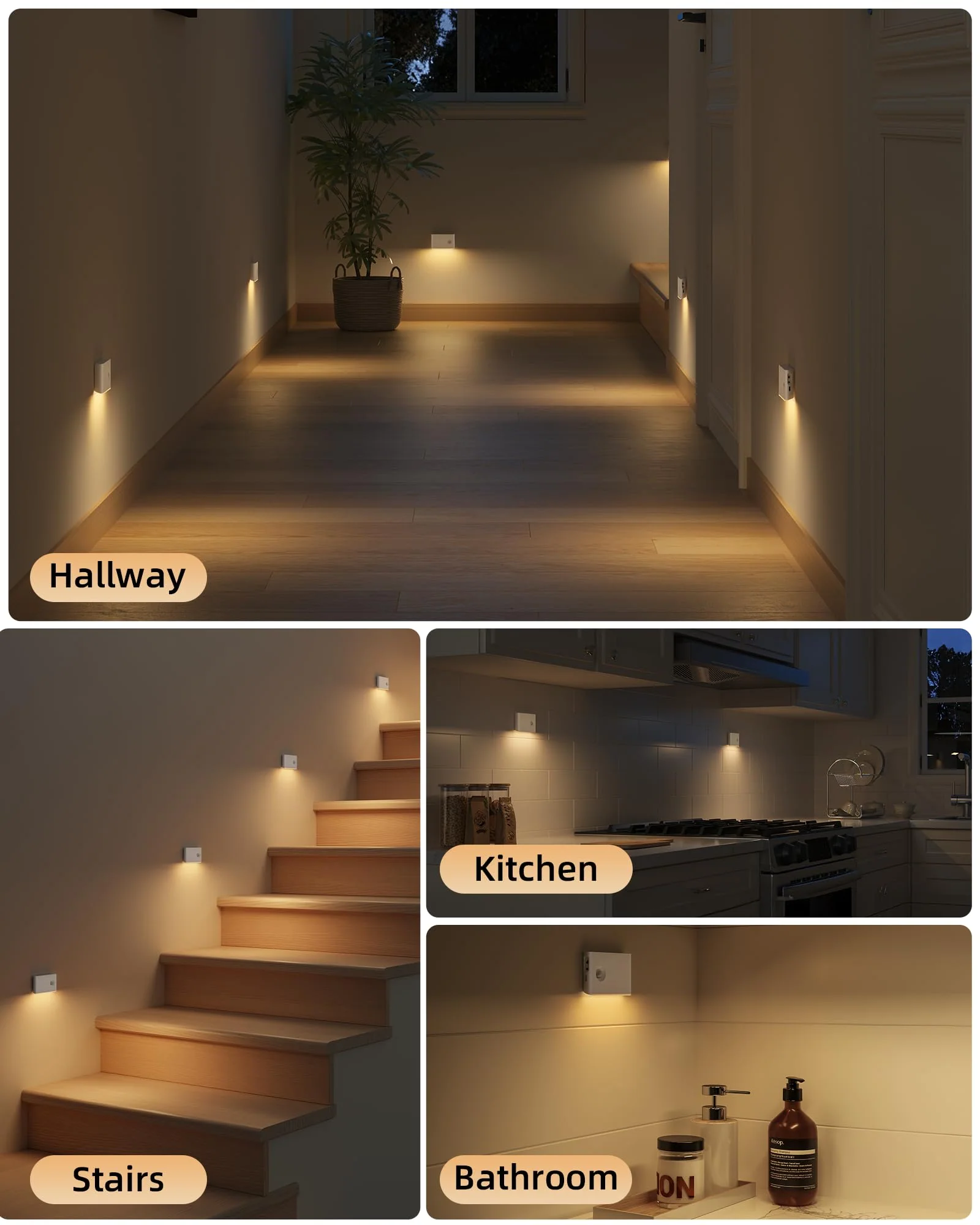 EZVALO 6 Pack Motion Sensor Night Lights, Sync LED Stair Lights Indoor, 1500mAh Rechargeable, Magnetic & Dimmable, 3000K Soft White, Portable Nightlight for Hallway, Stairs, Bathroom, Bedroom 6pack - Image 5