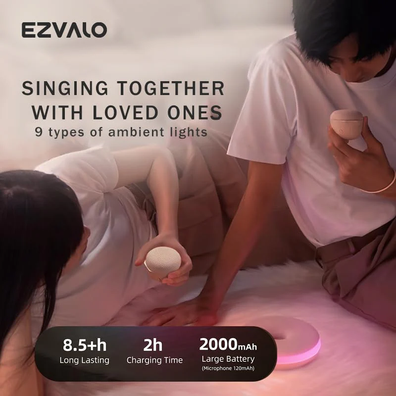 EZVALO Karaoke Machine, Portable Bluetooth Shower Speaker with 2 Wireless Microphones and Lights for Adults, Birthday Gifts for Girls Family Home Party - Image 2