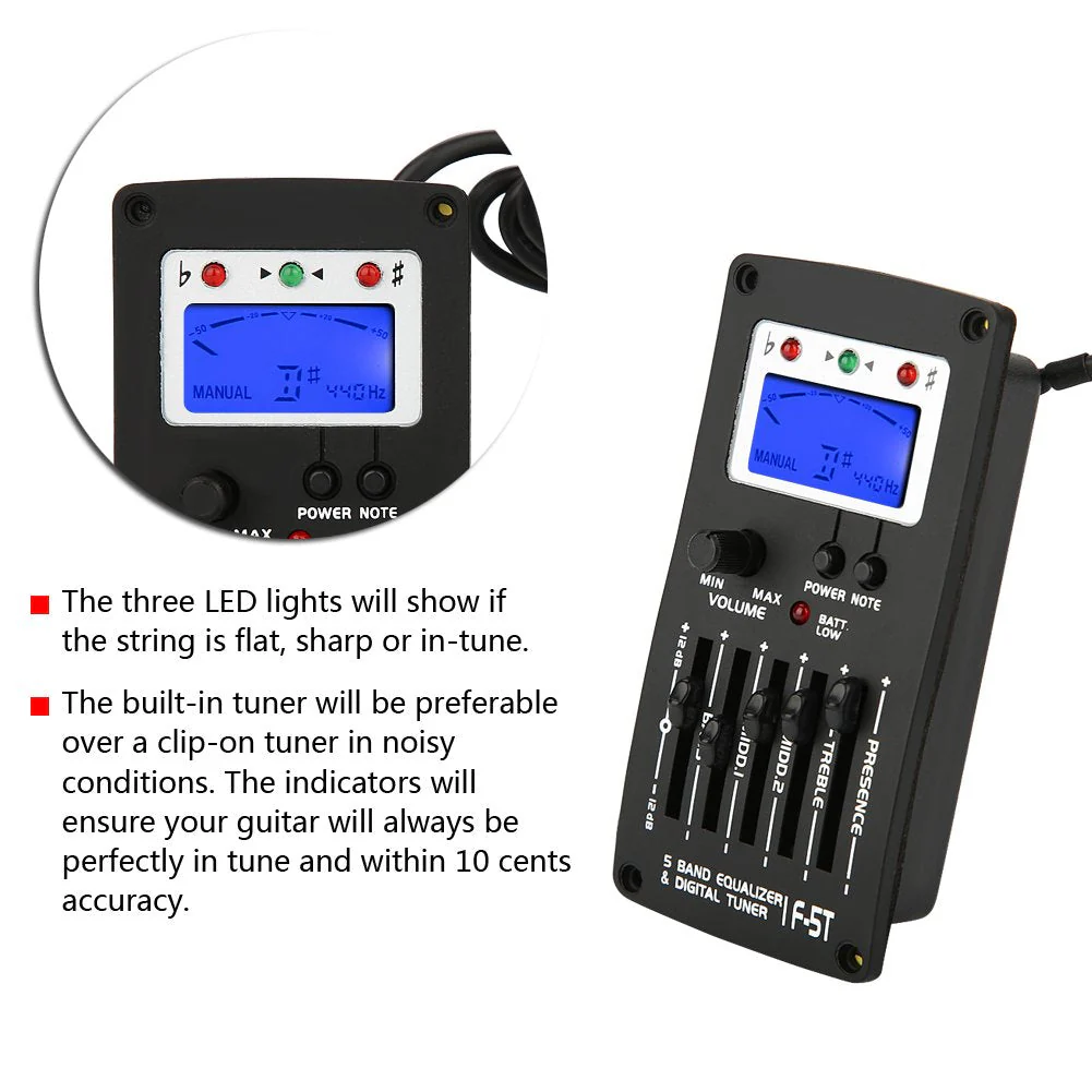 F-5T 5Band Equalizer Digital Tuner Pickup for Electric Acoustic Classic Guitar - Image 4