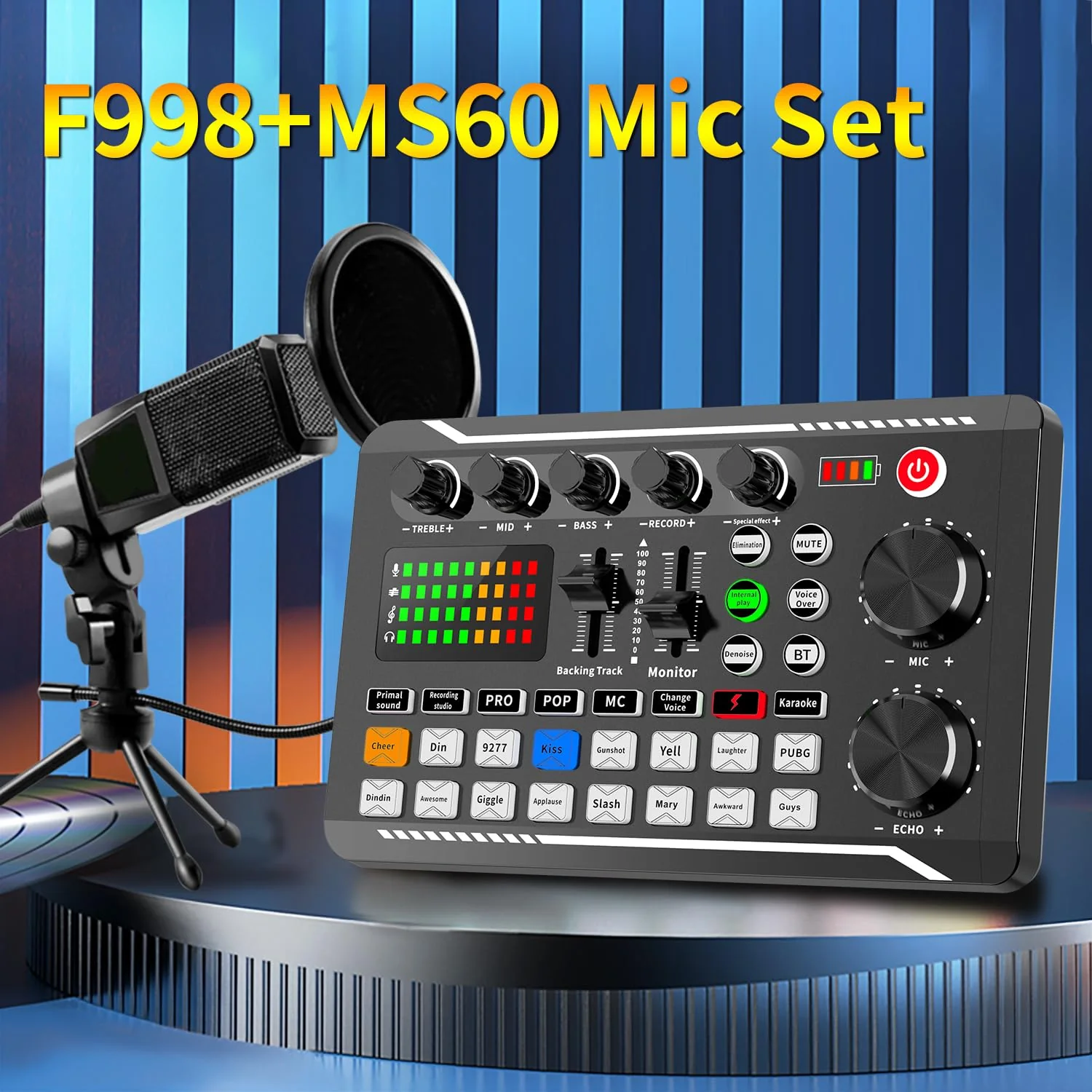 F998+MS60 Podcast Equipment Bundle,Condenser Mic Recording Studio,Streaming Podcast Mic Starter Kit with Voice Changer, Live Sound Card Audio Interface for Computer Vlog Living for YouTube TikTok - Image 2